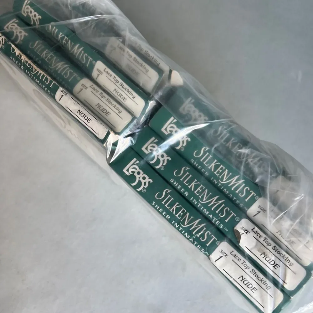 VTG New L'eggs Silken Mist Sheer Nude Thigh High Stockings Lace Top Sz 1 Small